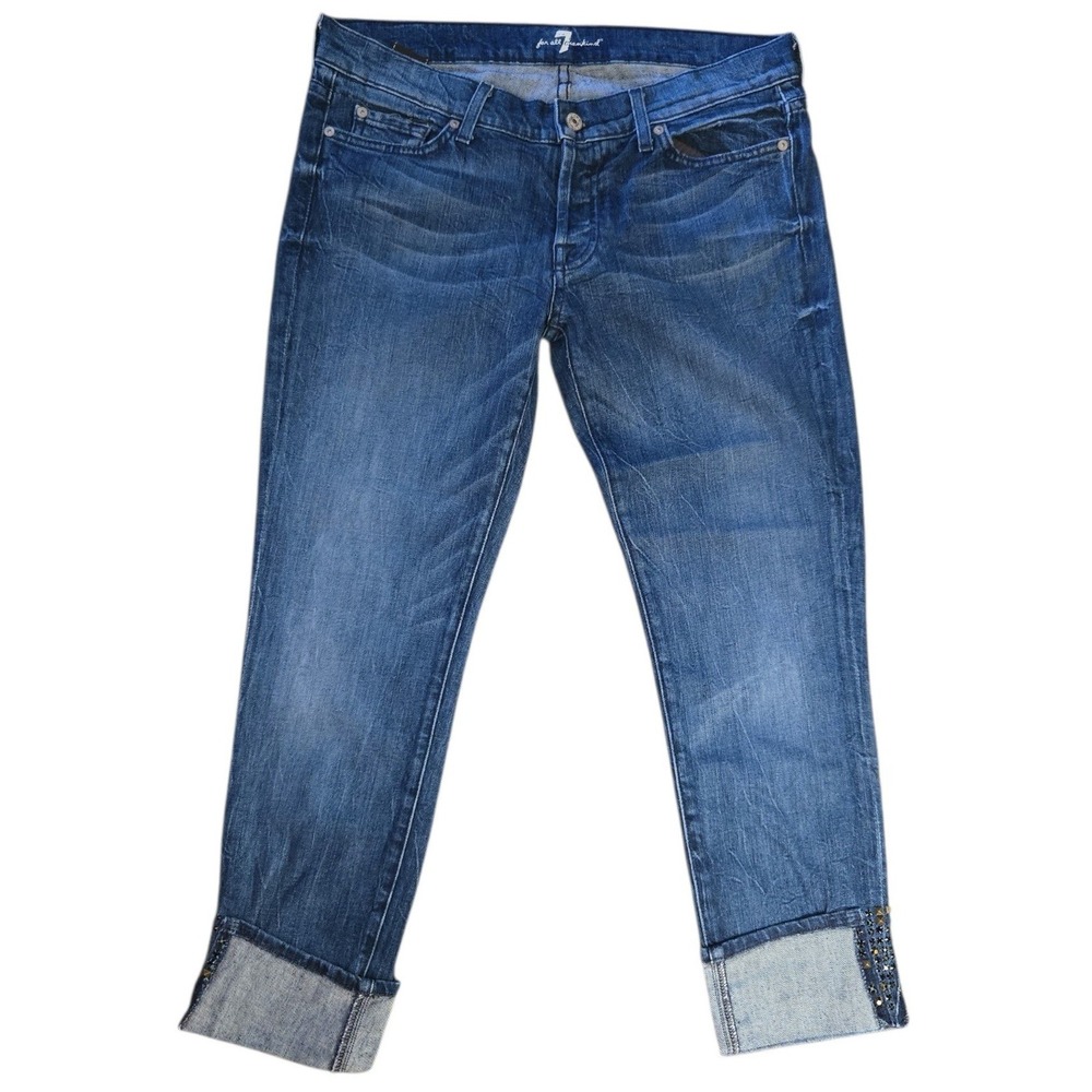 7 For‎ All Mankind Womens Cropped Jeans 28x25 Cuffed Embellished Denim